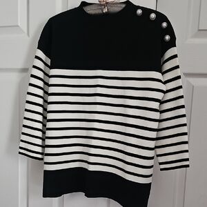 Talbots Black and White Striped Sweater